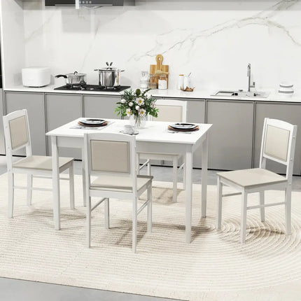 5-Piece Dining Set for 4 with Rubber Wood Legs for Small Dining Room-Beige Costway
