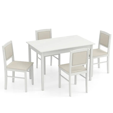 5-Piece Dining Set for 4 with Rubber Wood Legs for Small Dining Room-Beige Costway