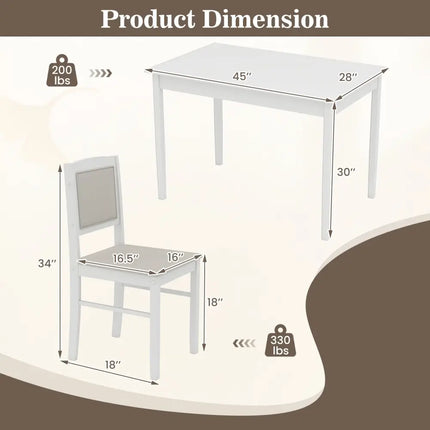 5-Piece Dining Set for 4 with Rubber Wood Legs for Small Dining Room-Beige Costway