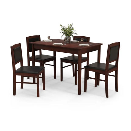 5-Piece Dining Set for 4 with Rubber Wood Legs for Small Dining Room-Brown Costway