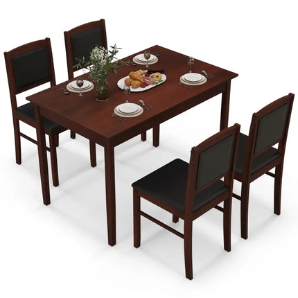 5-Piece Dining Set for 4 with Rubber Wood Legs for Small Dining Room-Brown Costway