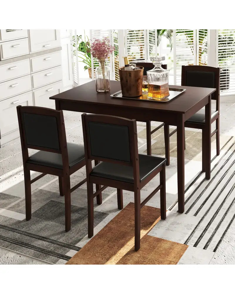 5-Piece Dining Set for 4 with Rubber Wood Legs for Small Dining Room-Brown - Brown - Dining Room Sets