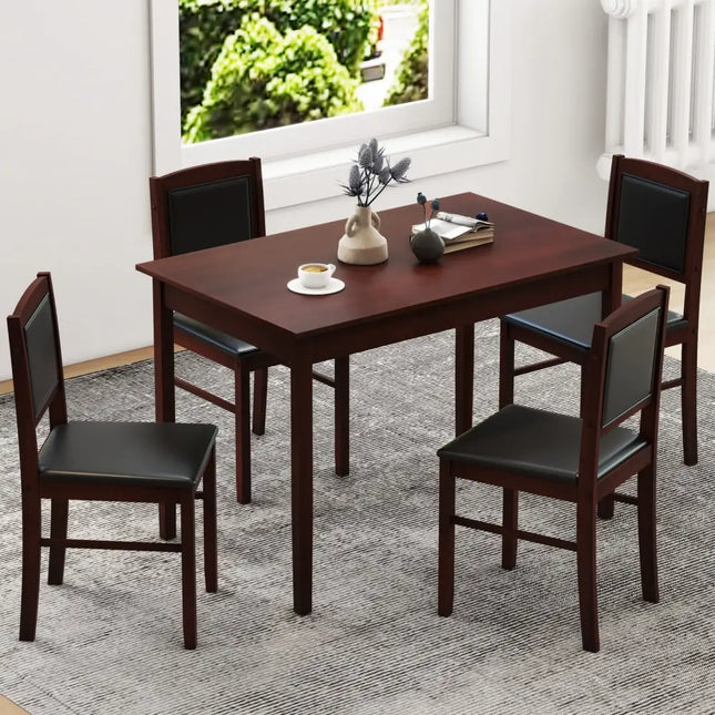 5-Piece Dining Set for 4 with Rubber Wood Legs for Small Dining Room-Brown Costway