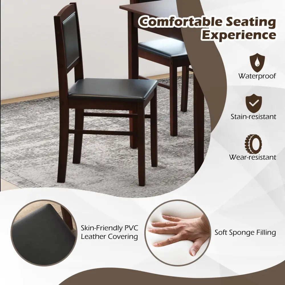 5-Piece Dining Set for 4 with Rubber Wood Legs for Small Dining Room-Brown - Brown - Dining Room Sets