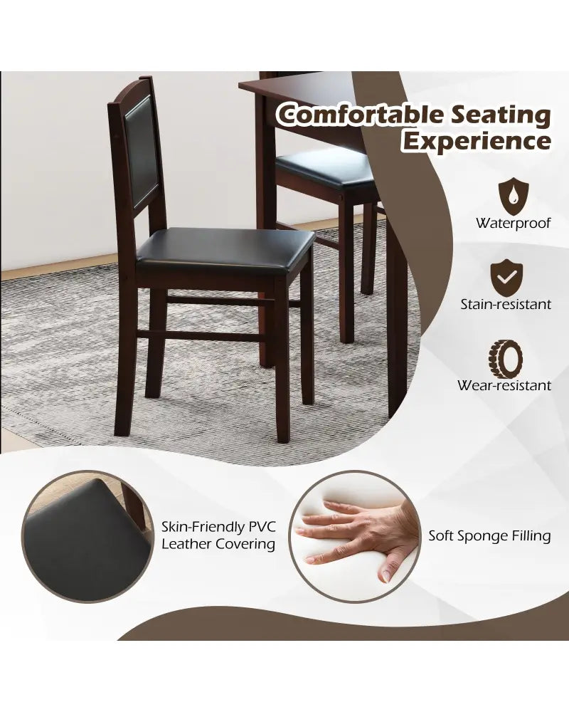 5-Piece Dining Set for 4 with Rubber Wood Legs for Small Dining Room-Brown - Brown - Dining Room Sets