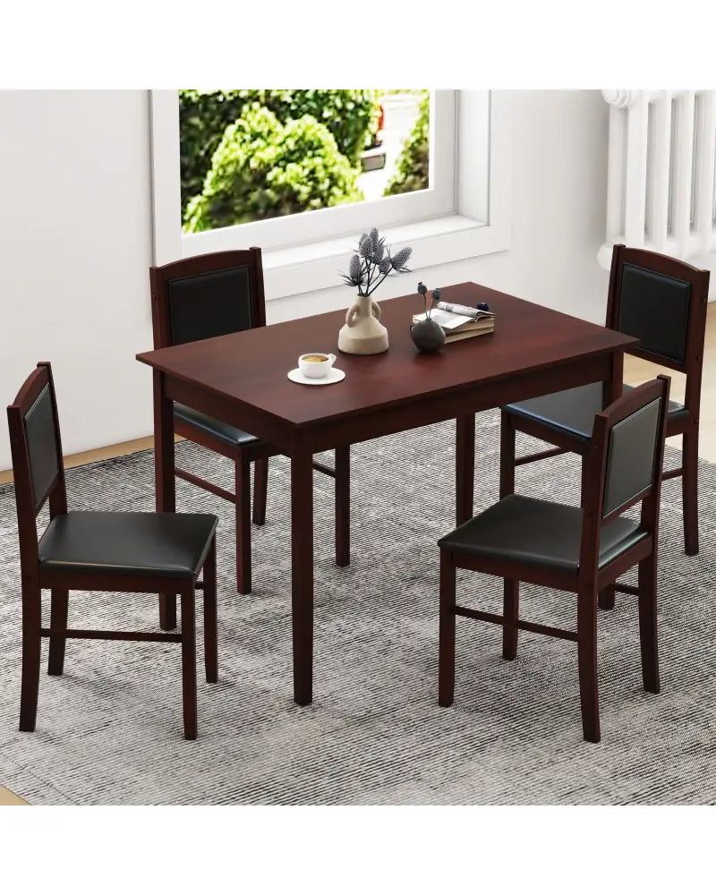 5-Piece Dining Set for 4 with Rubber Wood Legs for Small Dining Room-Brown - Brown - Dining Room Sets