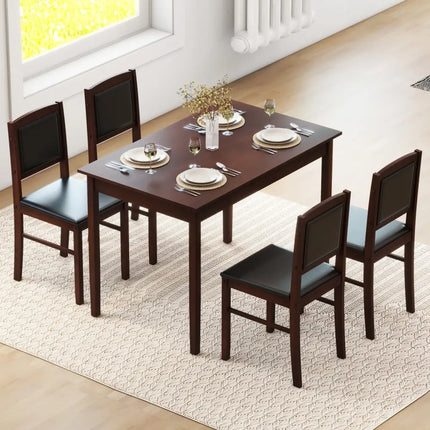 5-Piece Dining Set for 4 with Rubber Wood Legs for Small Dining Room-Brown Costway