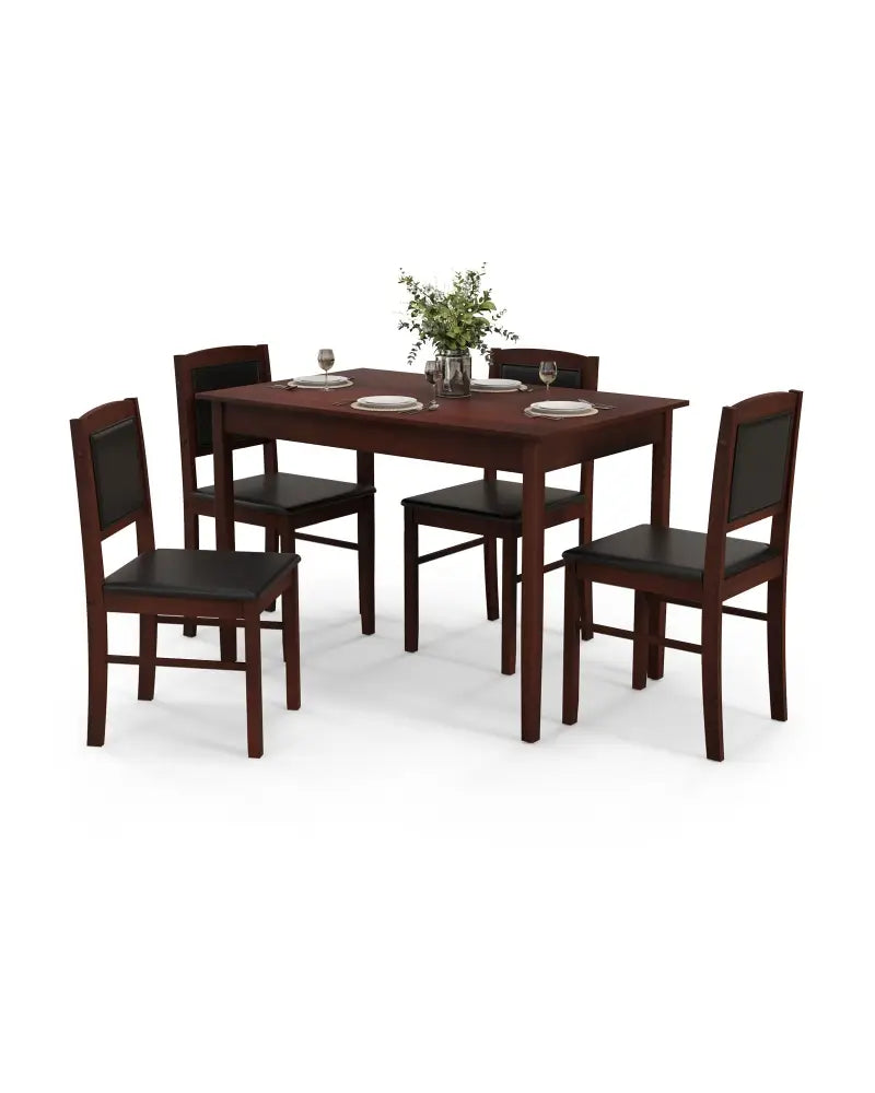 5-Piece Dining Set for 4 with Rubber Wood Legs for Small Dining Room-Brown - Brown - Dining Room Sets