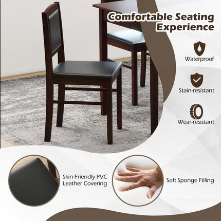 5-Piece Dining Set for 4 with Rubber Wood Legs for Small Dining Room-Brown Costway