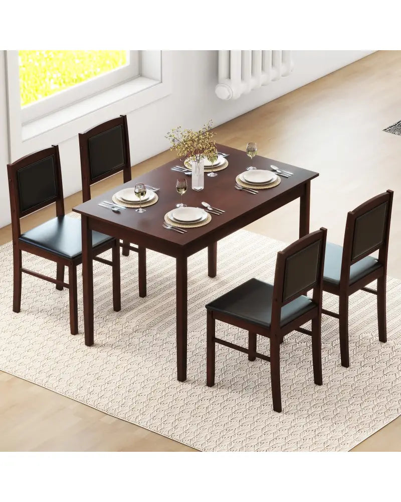 5-Piece Dining Set for 4 with Rubber Wood Legs for Small Dining Room-Brown - Brown - Dining Room Sets