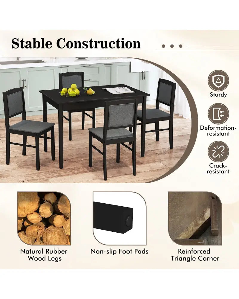 5-Piece Dining Set for 4 with Rubber Wood Legs for Small Dining Room-Gray - Gray - Dining Room Sets