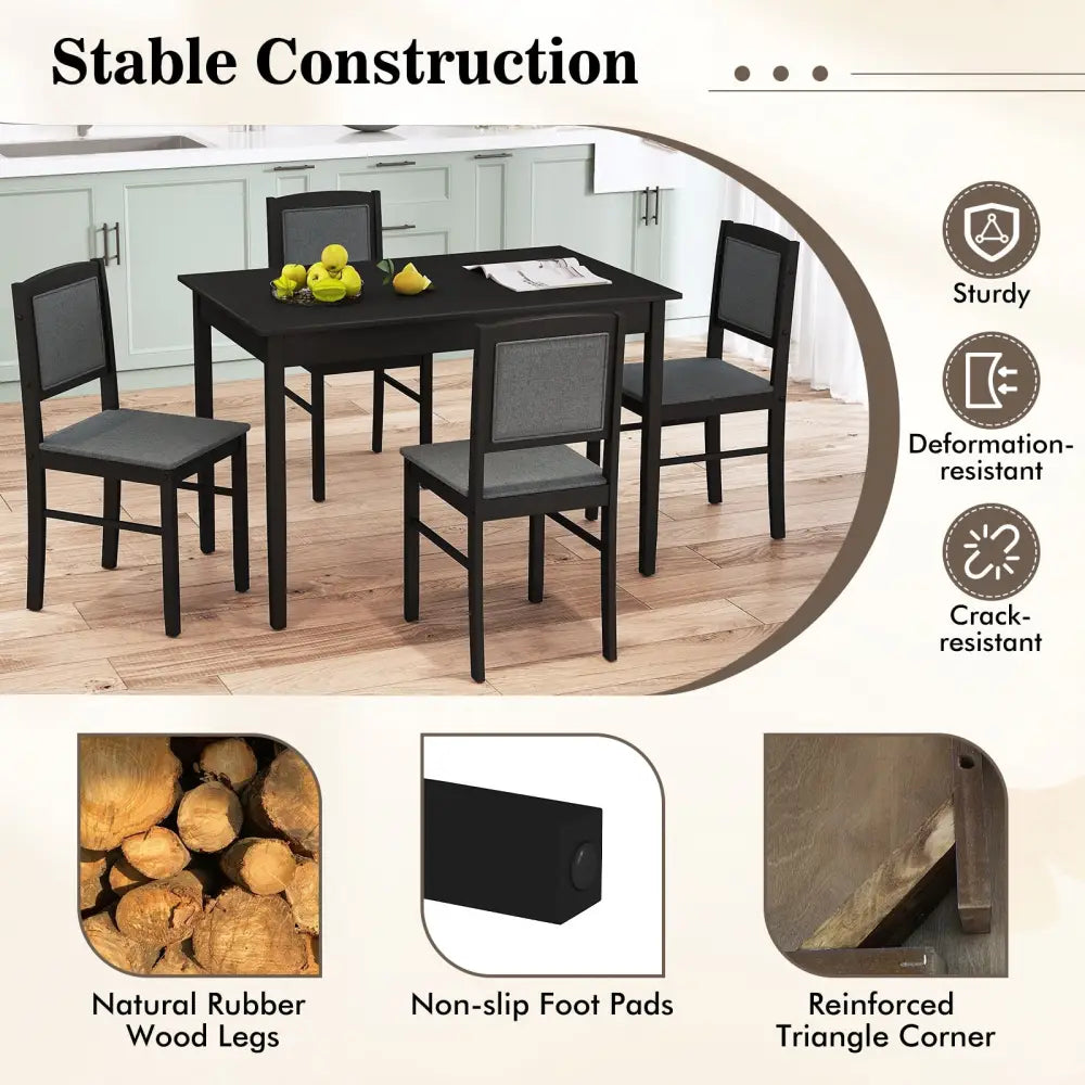 5-Piece Dining Set for 4 with Rubber Wood Legs for Small Dining Room-Gray - Gray - Dining Room Sets
