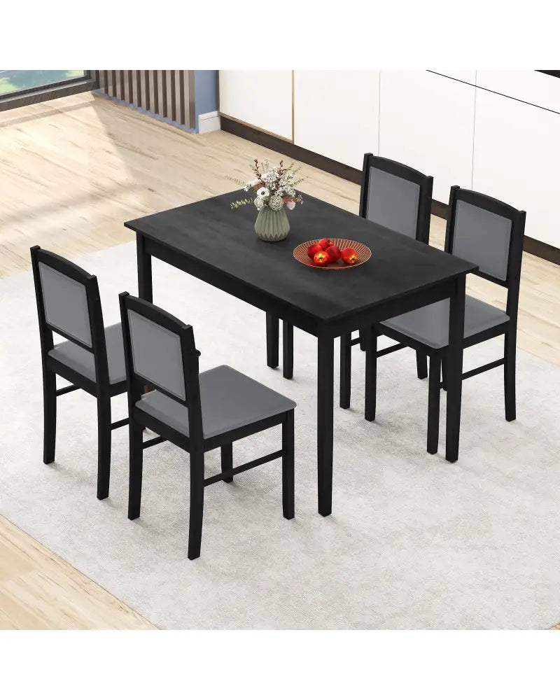 5-Piece Dining Set for 4 with Rubber Wood Legs for Small Dining Room-Gray - Gray - Dining Room Sets