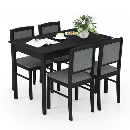 5-Piece Dining Set for 4 with Rubber Wood Legs for Small Dining Room-Gray Costway