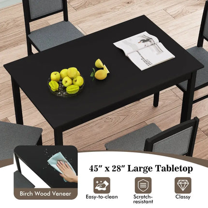 5-Piece Dining Set for 4 with Rubber Wood Legs for Small Dining Room-Gray Costway