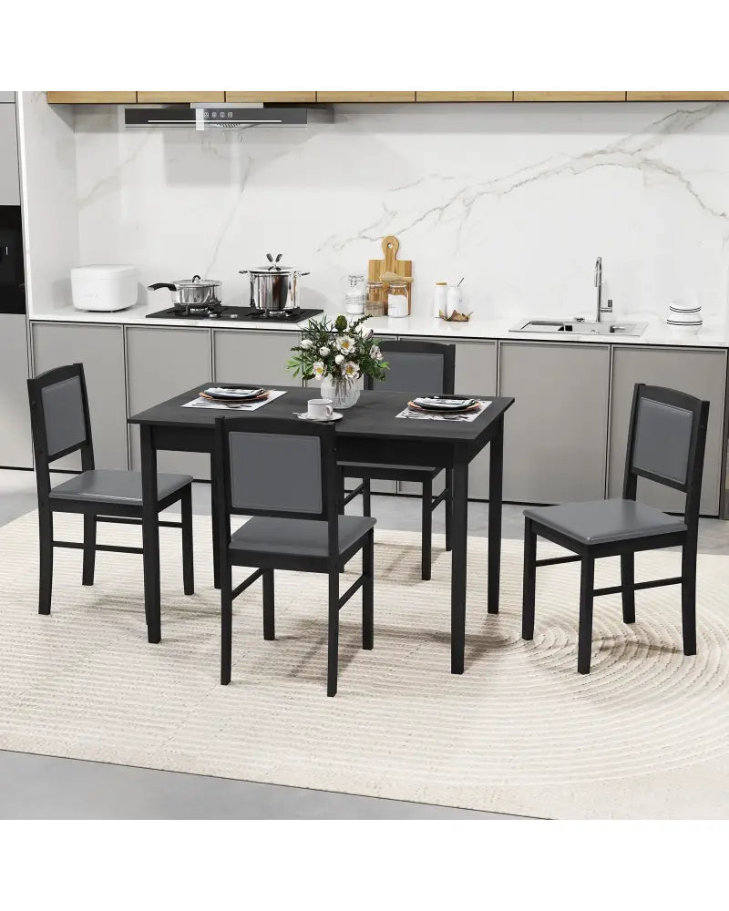 5-Piece Dining Set for 4 with Rubber Wood Legs for Small Dining Room-Gray - Gray - Dining Room Sets