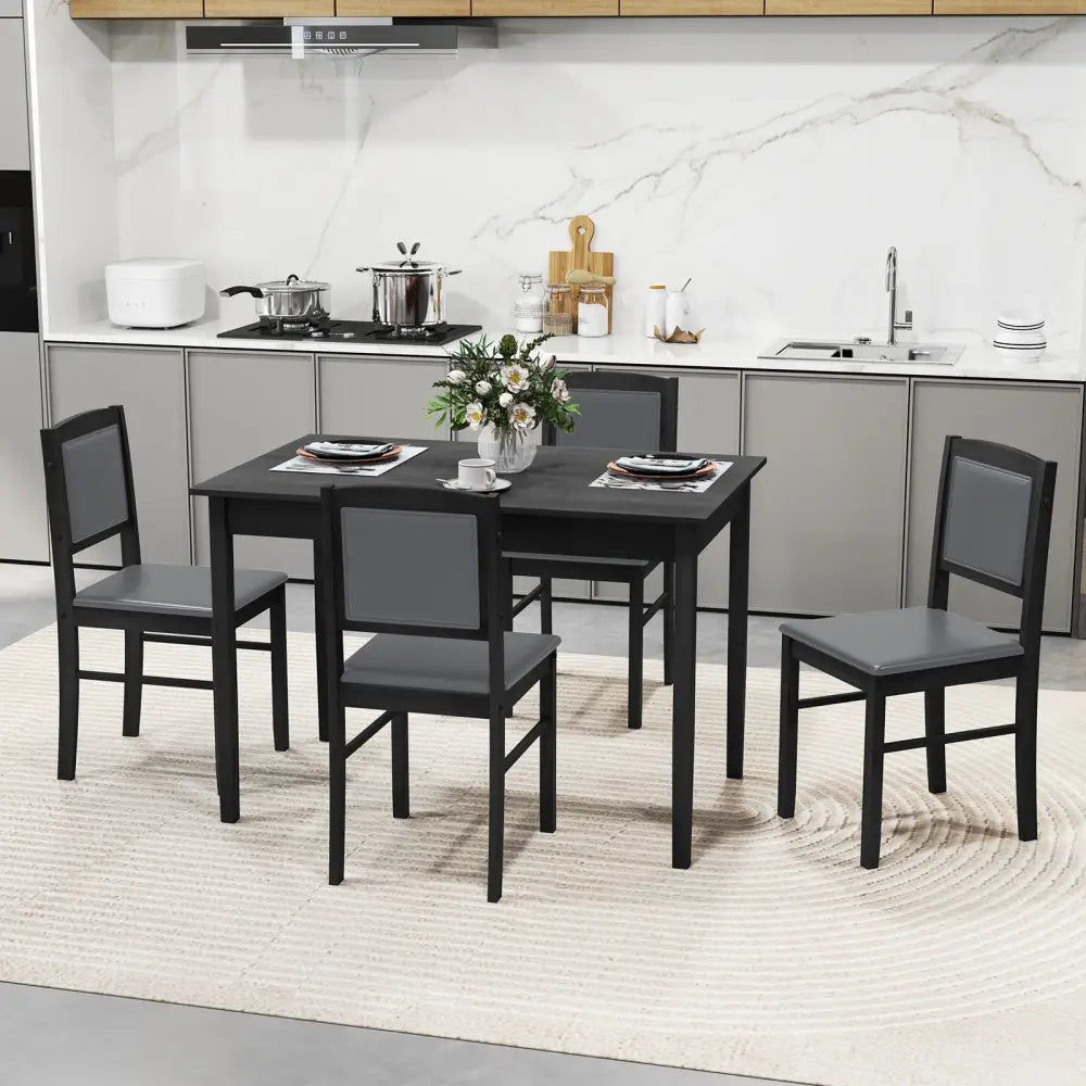5-Piece Dining Set for 4 with Rubber Wood Legs for Small Dining Room-Gray - Gray - Dining Room Sets
