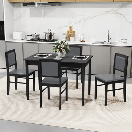 5-Piece Dining Set for 4 with Rubber Wood Legs for Small Dining Room-Gray Costway