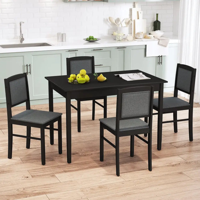 5-Piece Dining Set for 4 with Rubber Wood Legs for Small Dining Room-Gray Costway
