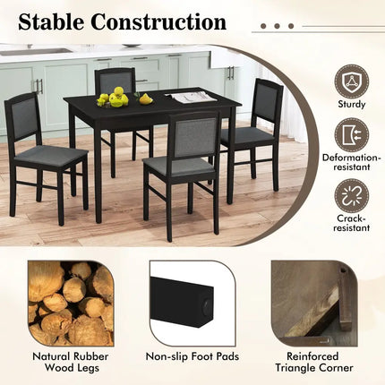 5-Piece Dining Set for 4 with Rubber Wood Legs for Small Dining Room-Gray Costway
