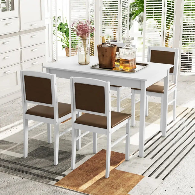 5-Piece Dining Set for 4 with Rubber Wood Legs for Small Dining Room-White Costway