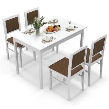 5-Piece Dining Set for 4 with Rubber Wood Legs for Small Dining Room-White Costway