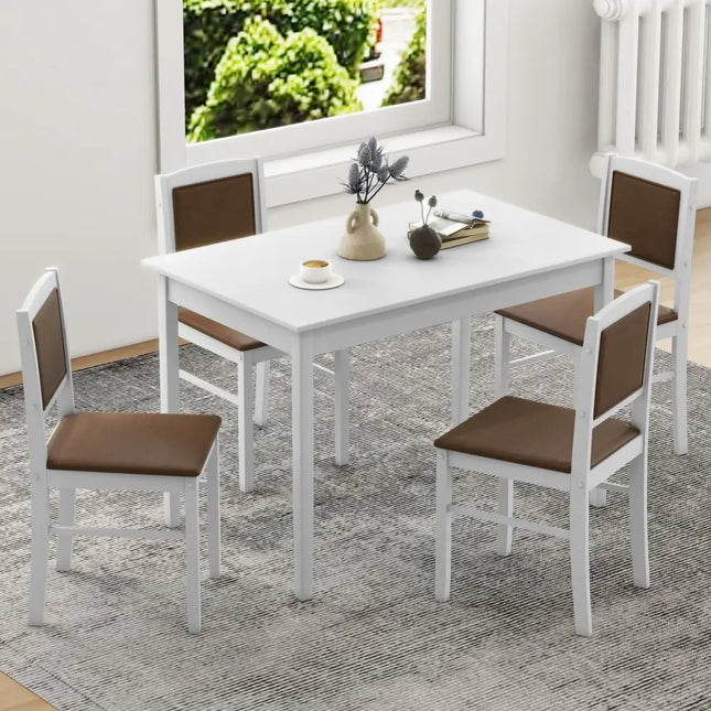 5-Piece Dining Set for 4 with Rubber Wood Legs for Small Dining Room-White Costway