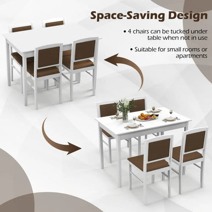 5-Piece Dining Set for 4 with Rubber Wood Legs for Small Dining Room-White Costway