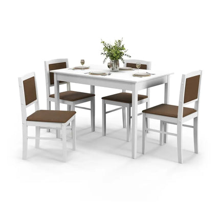 5-Piece Dining Set for 4 with Rubber Wood Legs for Small Dining Room-White Costway