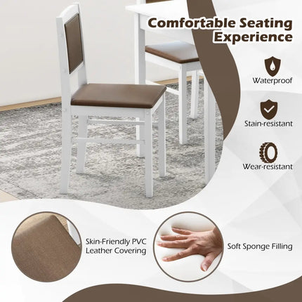 5-Piece Dining Set for 4 with Rubber Wood Legs for Small Dining Room-White Costway