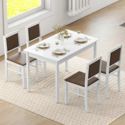 5-Piece Dining Set for 4 with Rubber Wood Legs for Small Dining Room-White Costway