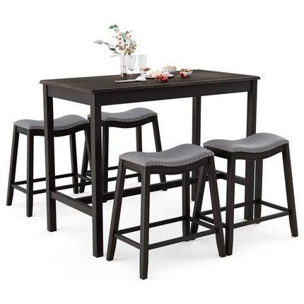 5-Piece Dining Set with 4 Upholstered Stools Costway