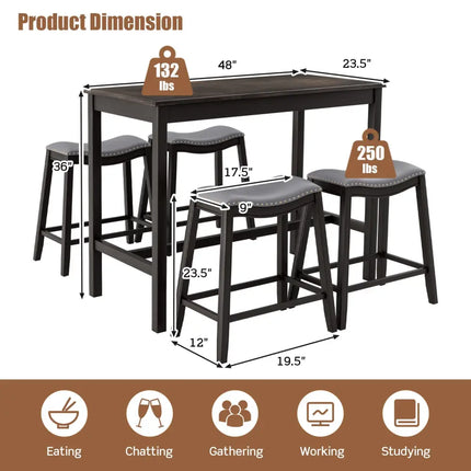 5-Piece Dining Set with 4 Upholstered Stools Costway