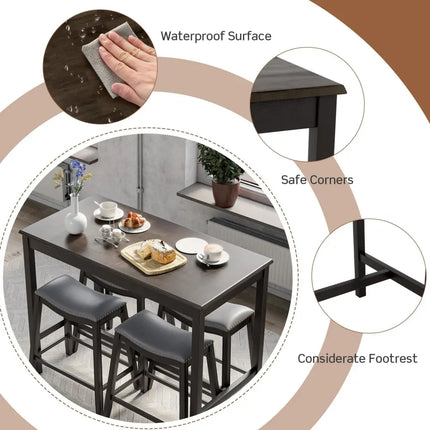 5-Piece Dining Set with 4 Upholstered Stools Costway