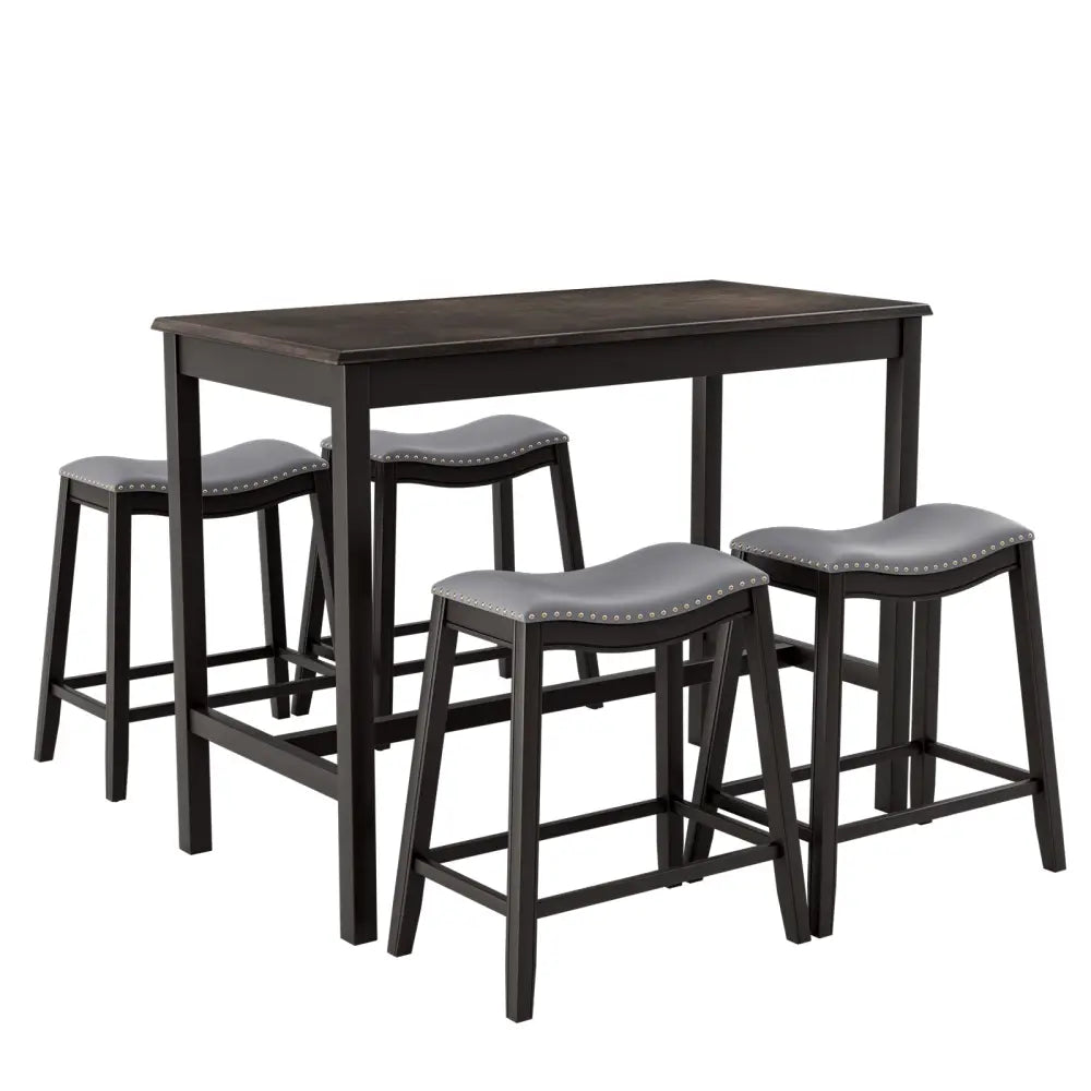 5-Piece Dining Set with 4 Upholstered Stools - Black - Dining Room Sets