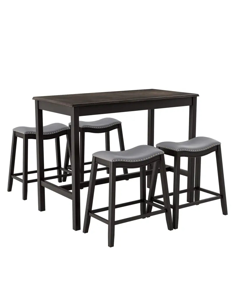 5-Piece Dining Set with 4 Upholstered Stools - Black - Dining Room Sets