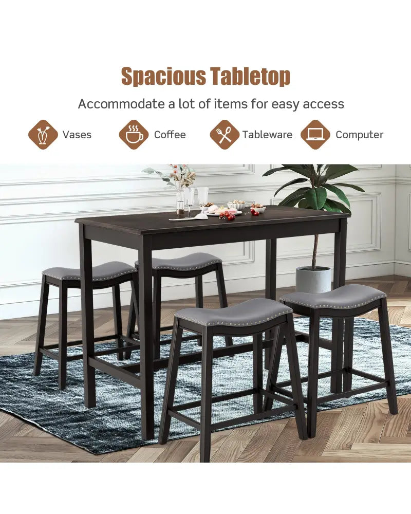 5-Piece Dining Set with 4 Upholstered Stools - Black - Dining Room Sets