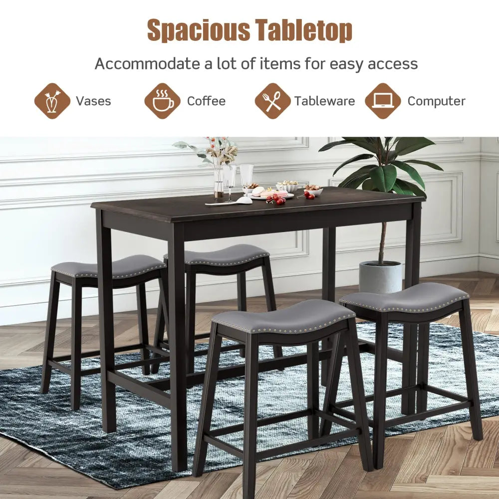 5-Piece Dining Set with 4 Upholstered Stools - Black - Dining Room Sets