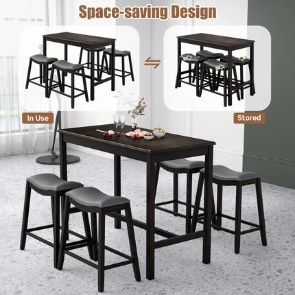5-Piece Dining Set with 4 Upholstered Stools Costway