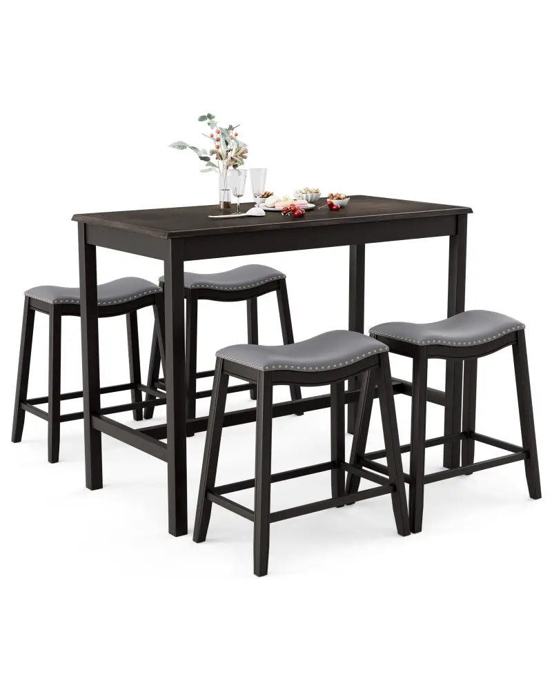 5-Piece Dining Set with 4 Upholstered Stools - Black - Dining Room Sets