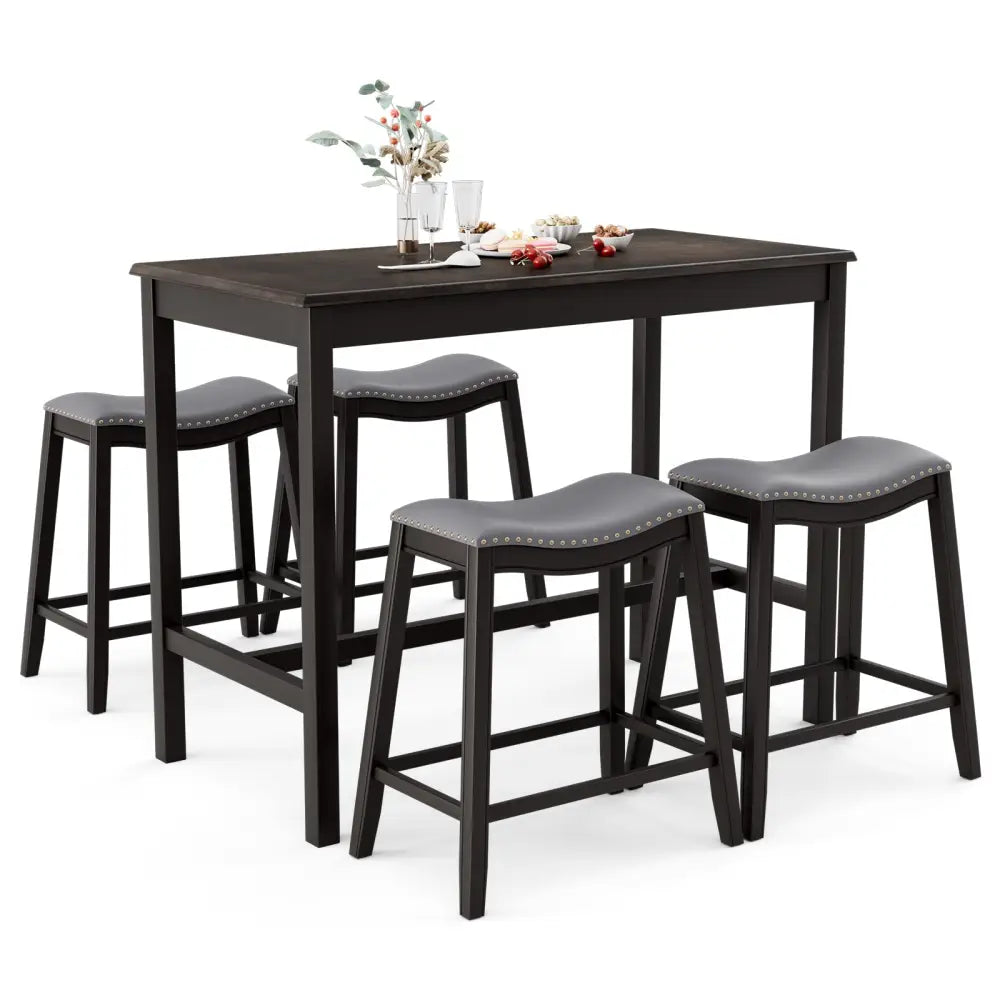 5-Piece Dining Set with 4 Upholstered Stools - Black - Dining Room Sets