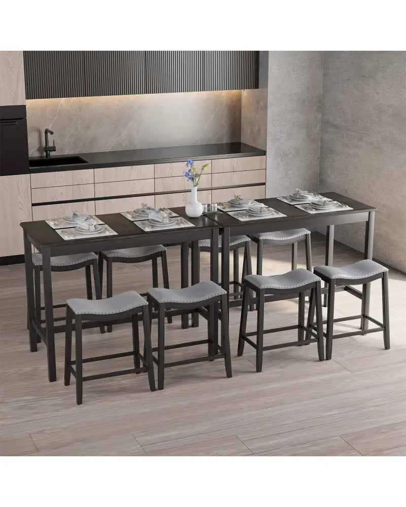 5-Piece Dining Set with 4 Upholstered Stools - Black - Dining Room Sets
