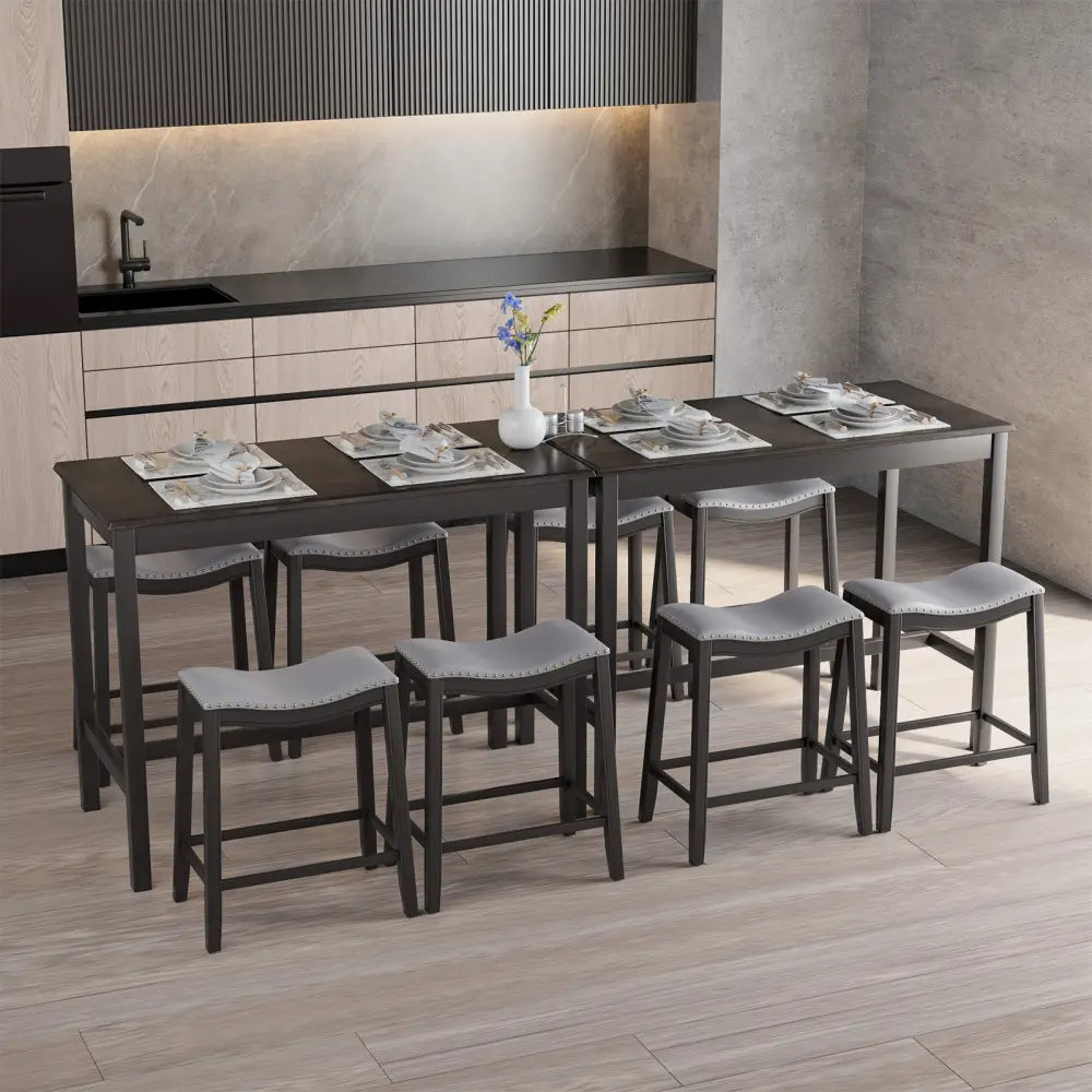 5-Piece Dining Set with 4 Upholstered Stools - Black - Dining Room Sets