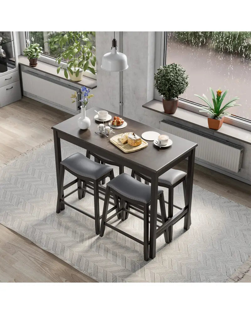 5-Piece Dining Set with 4 Upholstered Stools - Black - Dining Room Sets