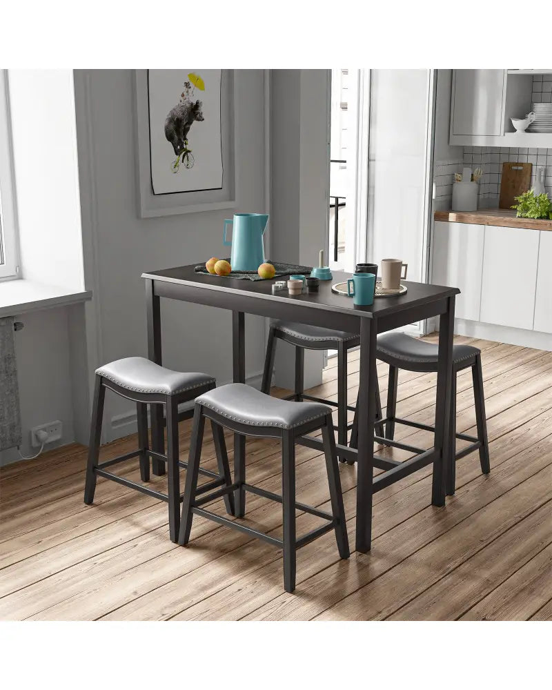 5-Piece Dining Set with 4 Upholstered Stools - Black - Dining Room Sets
