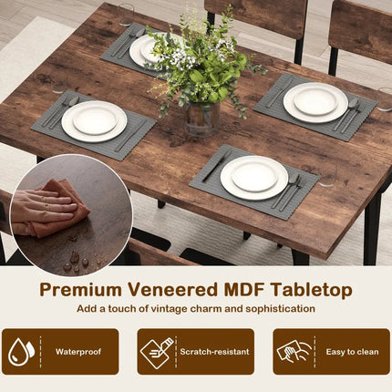 5-Piece Dining Table Set for 4 People Industrial Kitchen Table and 4 PU Leather Chairs-Brown Costway
