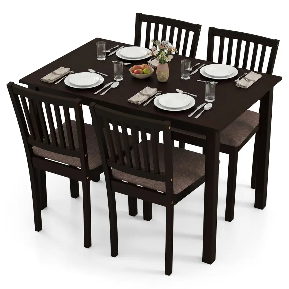 5-Piece Dining Table Set for 4 Rectangular Kitchen Table with 4 Upholstered Chairs-Dark Brown - Dark Brown - Dining