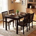 5-Piece Dining Table Set for 4 Rectangular Kitchen Table with 4 Upholstered Chairs-Dark Brown - Dark Brown - Dining
