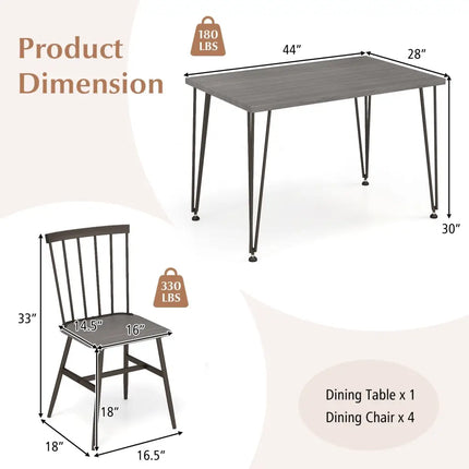 5-Piece Dining Table Set for 4 with 360Â° Swivel Feet for Small Place-Grey Oak Costway