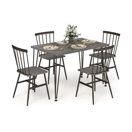 5-Piece Dining Table Set for 4 with 360Â° Swivel Feet for Small Place-Grey Oak Costway